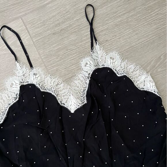 VICTORIAS SECRET CAMI Top Slip Polka Dot Black White Lace Trim size L - Picture 4 of 8